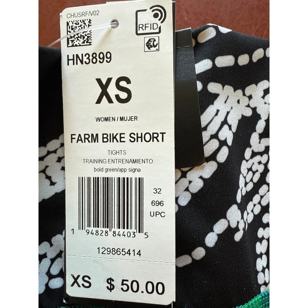 Adidas Farm Rio Biker Shorts Green Blue Orange Check 3 Stripe Contrast Print XS - Picture 8 of 8